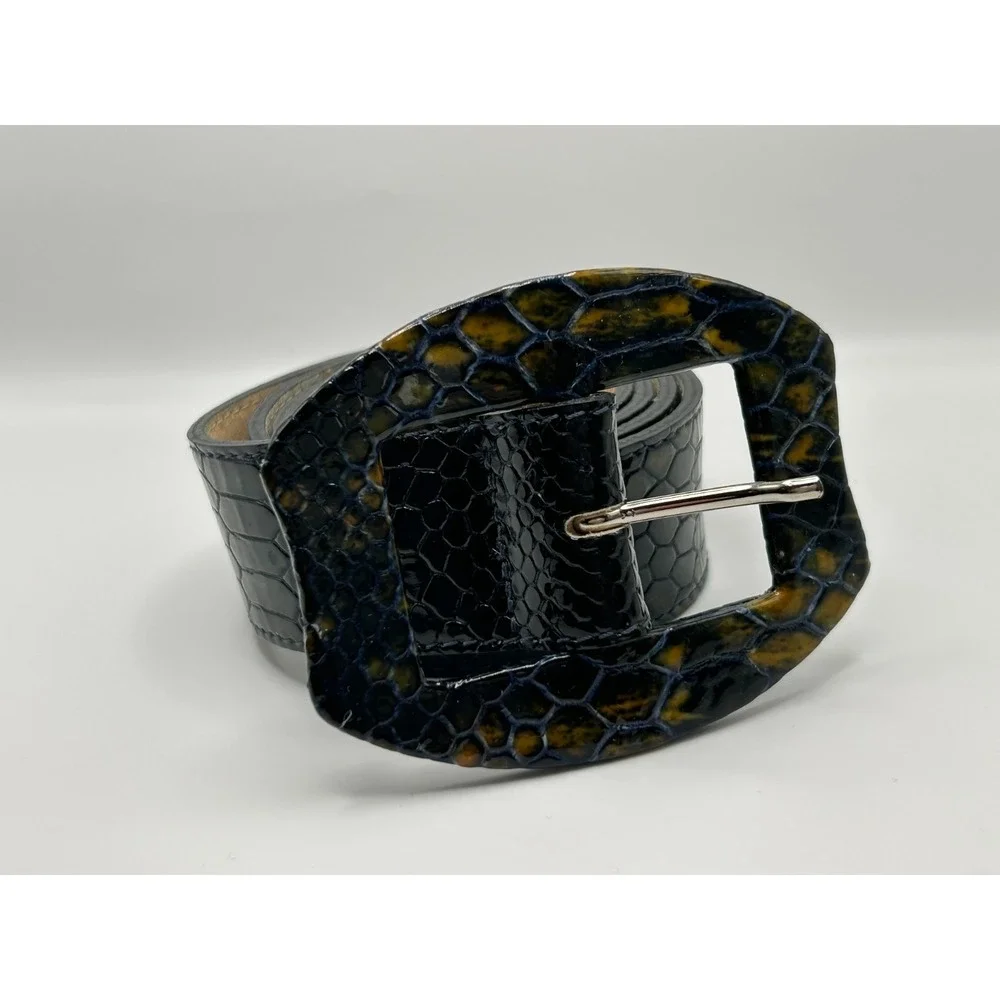 Leatherock Womens Belt‎ Black Green Yellow Snake Print Tortoise Buckle Statement